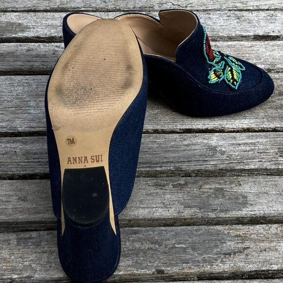🌹Anna Sui x INC "Maddiee" Denim Rose Clogs Mules Heels - Size 7M - Picture 10 of 15